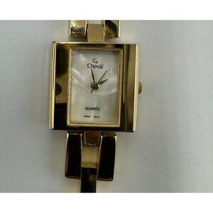 Cheval Watch Women Gold Tone White Chunky Link Band New Battery 7.5"
